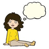 cartoon happy woman with thought bubble N111