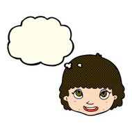 cartoon happy female face with thought bubble N76