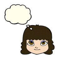 cartoon happy female face with thought bubble N77