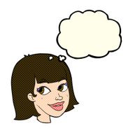 cartoon happy female face with thought bubble N78