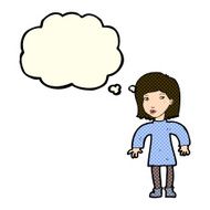 cartoon cautious woman with thought bubble N5