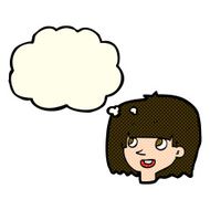 cartoon happy female face with thought bubble N79