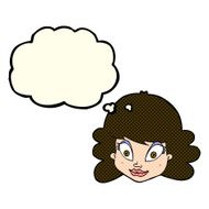 cartoon happy female face with thought bubble N80