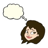 cartoon happy female face with thought bubble N81