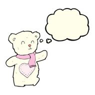 cartoon white teddy bear with love heart thought bubble N5