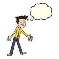 cartoon stressed man with thought bubble N29