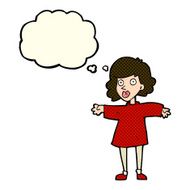 cartoon nervous woman with thought bubble N13