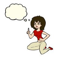 cartoon sitting woman with idea thought bubble N5