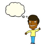 cartoon grinning man with idea thought bubble N5