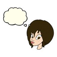 cartoon pretty female face pouting with thought bubble N5