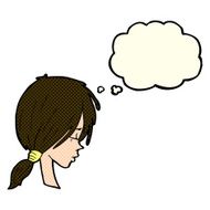 Cartoon Girl Looking Thoughtful With Thought Bubble N6