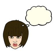 cartoon annoyed girl with big hair thought bubble N5