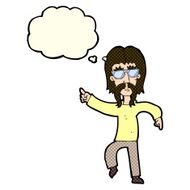 cartoon hippie man wearing glasses with thought bubble N5