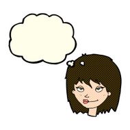 cartoon smiling woman with thought bubble N5