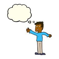 cartoon worried man reaching with thought bubble N9