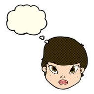 cartoon serious face with thought bubble N5