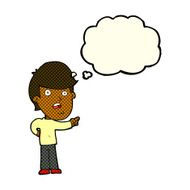 cartoon shocked man pointing with thought bubble N5