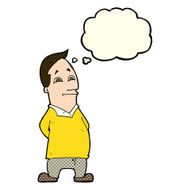cartoon friendly man with thought bubble N9
