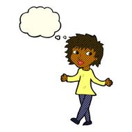 cartoon woman with no worries thought bubble N13