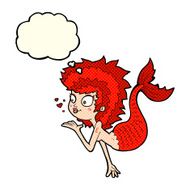 cartoon mermaid blowing a kiss with thought bubble N5