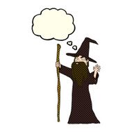 cartoon old wizard with thought bubble N4