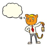 cartoon business cat with dead mouse thought bubble N5