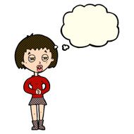 cartoon suspicious girl with thought bubble N5
