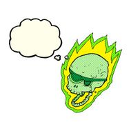 cartoon flaming pirate skull with thought bubble N5