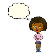 cartoon bored woman waiting with thought bubble N5