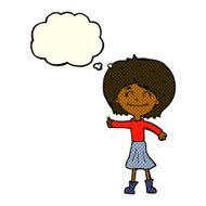cartoon happy girl giving thumbs up symbol with thought bubble N5