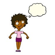 cartoon excited woman with thought bubble N60