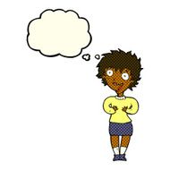 cartoon excited woman with thought bubble N61