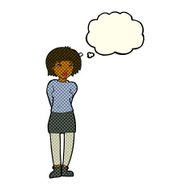 cartoon shy woman with thought bubble N22