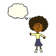 cartoon annoyed old woman with thought bubble N10