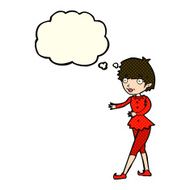 cartoon christmas elf woman with thought bubble N5