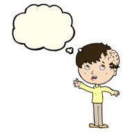 cartoon boy with growth on head thought bubble N16