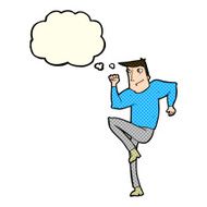 cartoon man jogging on spot with thought bubble N5