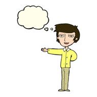 cartoon man gesturing welcome with thought bubble N5