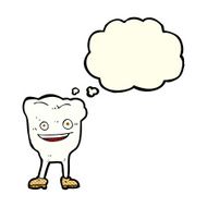 cartoon happy tooth character with thought bubble N3