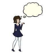 cartoon pretty woman in dress with thought bubble N21