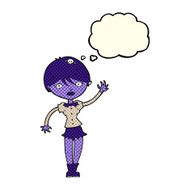 cartoon vampire girl waving with thought bubble N5