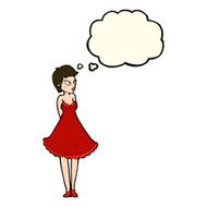 cartoon pretty woman in dress with thought bubble N22