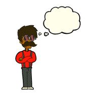cartoon hipster man with mustache and spectacles thought bu N5