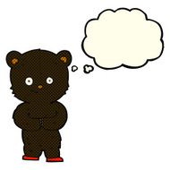 cartoon teddy black bear cub with thought bubble N6