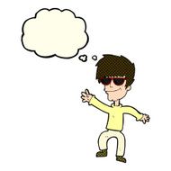 cartoon waving cool guy with thought bubble N5