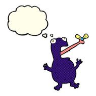 cartoon poisonous frog catching fly with thought bubble N5