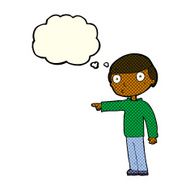 cartoon man pointing with thought bubble N81