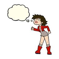 cartoon girl in leather jacket with thought bubble N5