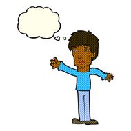 cartoon worried man reaching out with thought bubble N9