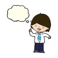 cartoon school boy answering question with thought bubble N22